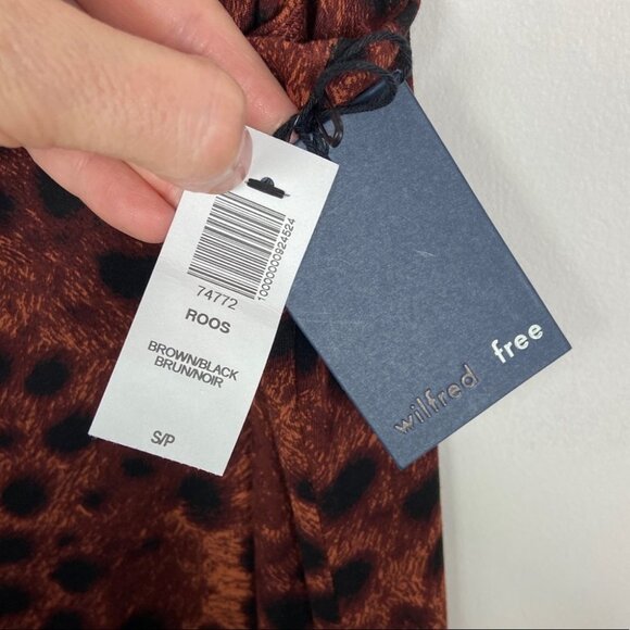 NWT Aritzia Wilfred Free Tiny Brown Black Dress Size Small Stretch Cheetah Print - Picture 8 of 11